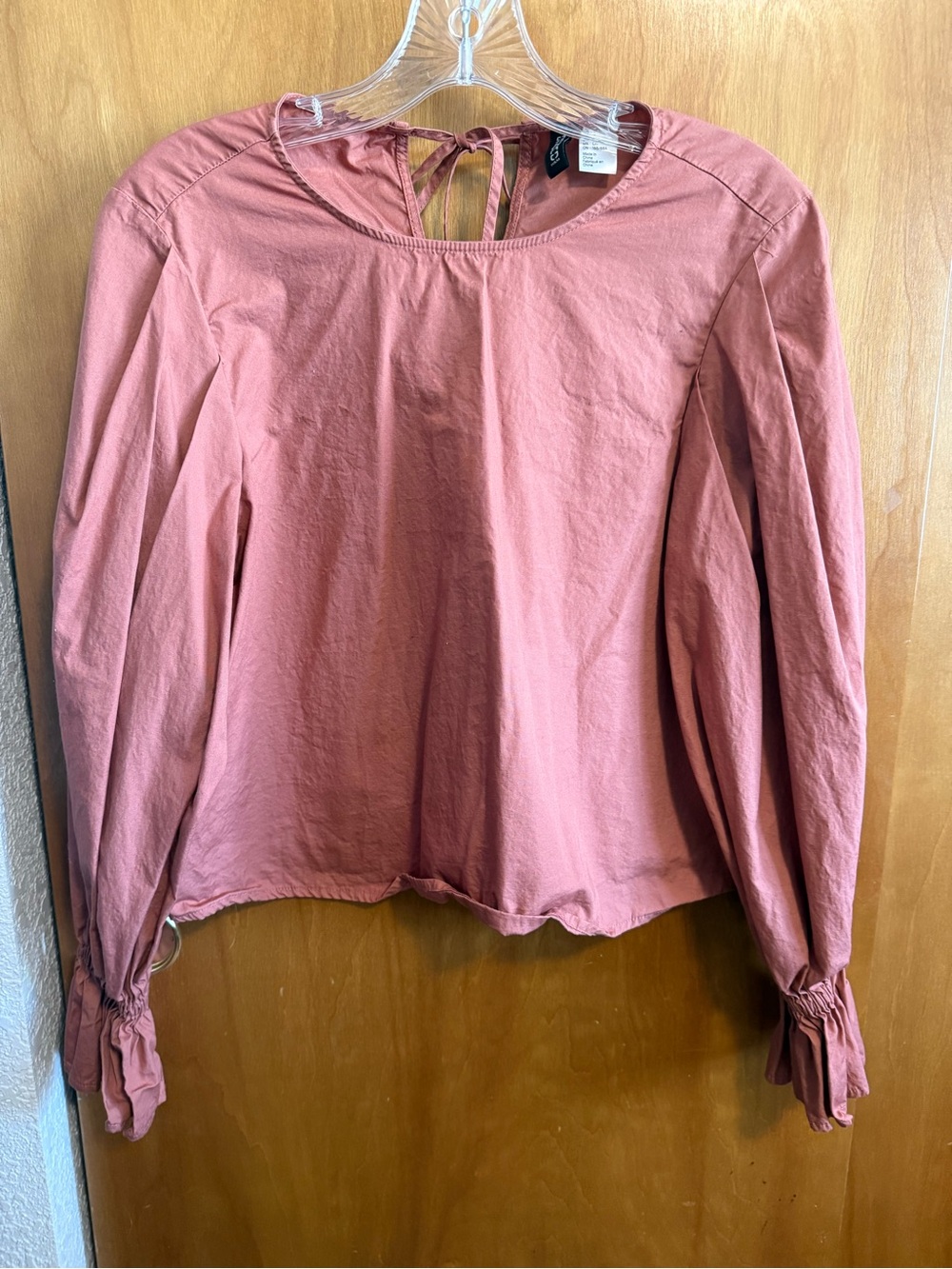 H&M Dusty Rose Long-Sleeve Tie-Back Blouse